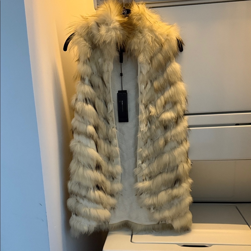 BCBGMaxAzria Cream Faux Fur Vest